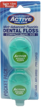 Зубна нитка Active Oral Care Mint Dental Floss вощена з фтором 2 x 12 м (5012251006606)