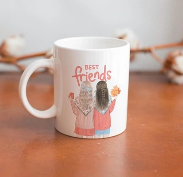 Чашка подарункова керамічна з милим малюнком та написом Best Friends для найкращої подружки 330 мл біла