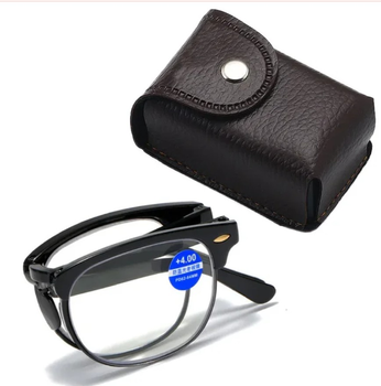 Складные винтажные очки для чтения +3.50 диоптрий ERIKOLE в пластиковой оправе с футляром, черные (75310360)
