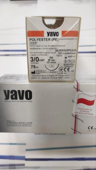 Нитка хірургічна нерозсмоктувальна стерильна YAVO Polyester Поліфіламентна USP 3/0 75 см з однією колючою (RS) голкою 1/2 кола 26 мм 12 шт Біла (5901748151496)