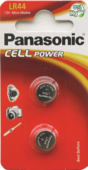 Батарейки Panasonic лужні LR44 (A76, AG13, G13A, PX76, GP76A, RW82) блістер, 2 шт (LR-44EL/2B)