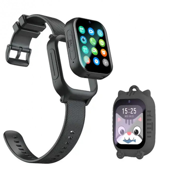 Дитячий смарт годинник-телефон Lemfo K26 з GPS для хлопчика чорного кольору, підтримкою 4G з брелоком і 2 додаткових корпуси
