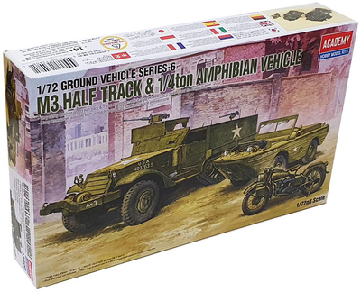 Збірна модель Academy WWII US M3 Half Track 1/4 Ton Amphibian Vehicle & Motorbike масштаб 1:72 (0603550134081)