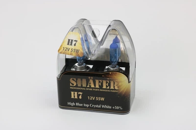 Лампа галогеновая H7 12V55W High Blue top Crystal White +50% (комплект, пластиковый бокс 2шт) SL3007C Shafer