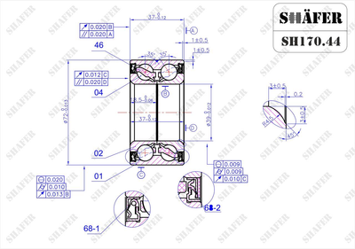 Подшипник передний Форд Fiesta VI-VII, Ka+, B-Max, Mazda 2, 08-, (72x39x37), ABS 44z+ SH170.44 Shafer