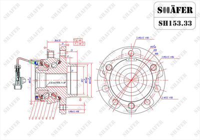 Ступиця передня Opel Astra G, Zafira A, 98-09, під 5 болтів, ABS+ SH153.33 Shafer