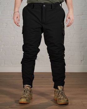 Зимние тактические брюки SoftShell с утеплителем ХОЛОСОФТ черные водонепроницаемые XL - (52)