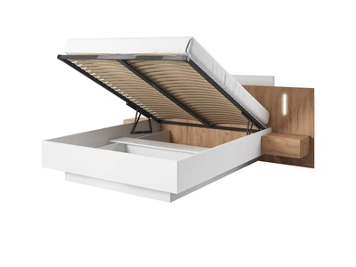 Ліжко двоспальне 160 з тумбами і LED 3D (Cube) Perfect Home Білий + Дуб крафт золотий (ЛДСП) (з підйомним механізмом/без матраца)