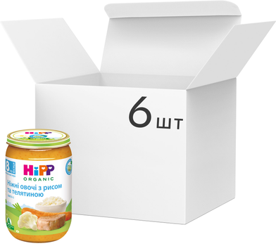 Упаковка мясо-овощного пюре HiPP нежные овощи с рисом и телятиной 220 г x 6 шт (9062300406358)