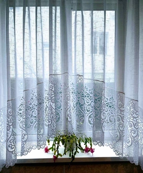 Тюль аркою Dalinda льняна з мереживом 170/400 біла