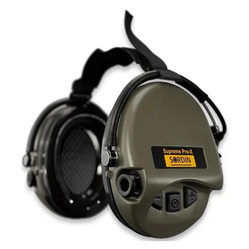 Навушники активні тактичні шумоподавлюючі Sordin Supreme Pro X із заднім тримачем під шолом Оливковий (Ranger Green)