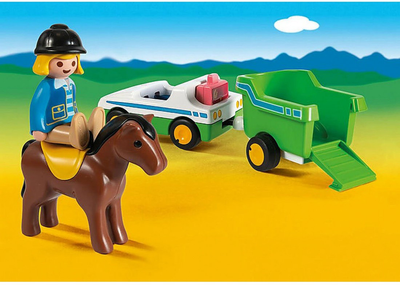 Zestaw figurek do zabawy Playmobil 1.2.3 Car With Horse Trailer 70181 (4008789701817)