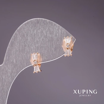 Серьги-пусеты Xuping в форме бантиков с белыми камнями 10х4 мм позолота 18К, ida55356