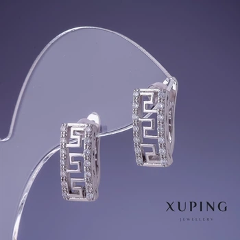 Серьги Xuping 16×18 мм с родиевым покрытием и белыми кристаллами, ida55473