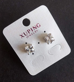 Сережки пусети кульчики Xuping з білими каменями оправа Квадрат 8мм родій, ida55499