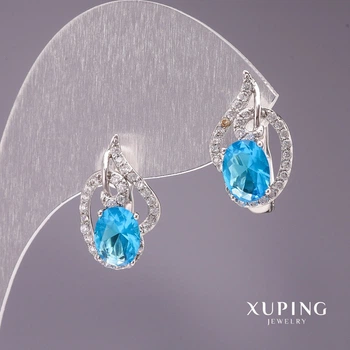Серьги Xuping с голубым камнем 18×10 мм с родиевым покрытием, ida56641