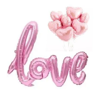 Набор Из Шаров С Надписью LOVE Розовые Сердца