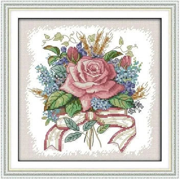 Набор для вышивания крестиком по нанесённой на канву схеме "A bunch of flowers". AIDA 14CT printed, 27*27 см