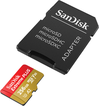 Карта пам'яті SanDisk Extreme PLUS microSDXC 256GB Class 10 V30 + SD-адаптер (SDSQXBD-256G-GN6MA)