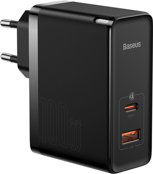 Мережевий зарядний пристрій Baseus GaN5 Pro Fast Charger C+U 100W EU (With Cable Type-C to Type-C 100W 20V/5A 1m) Black (CCGP090201)
