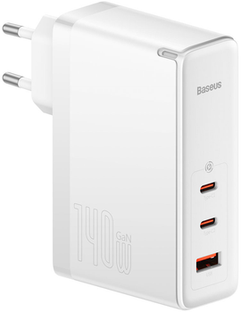 Мережевий зарядний пристрій Baseus GaN5 Pro 140W (2 x Type-C + USB) + Кабель Type-C + Type-C) White (CCGP100202)