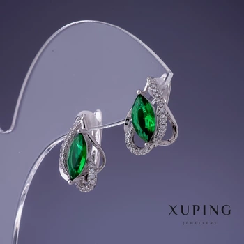 Серьги Xuping с зелёным цирконом 12х16мм родий, ida55289