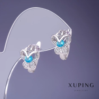 Сережки Xuping 14х11мм родій з бірюзовими кристалами, ida56886