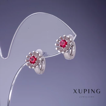 Серьги Xuping «цветок» с малиновыми кристаллами 12×9 мм родий, ida55478