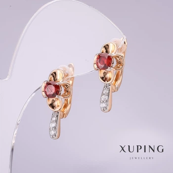 Серьги Xuping с камнем красного цвета 20×10 мм позолота 18К, ida56952