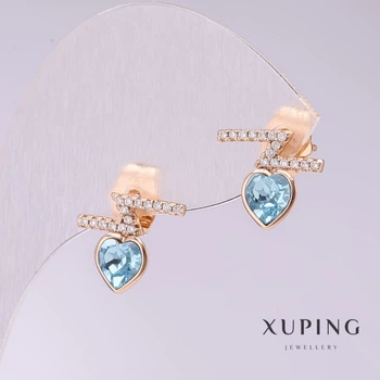 Сережки Xuping пусети кульчики з блакитними каменями Серця 12х11мм позолота, ida55634