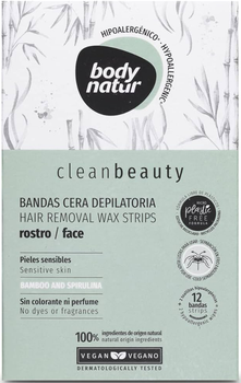 Воскові смужки Body Natur Clean Beauty Facial Depilatory Wax Bands Sensitive Skins 12 шт (8414719407395)