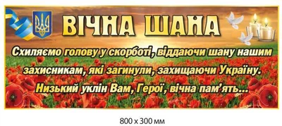 Стенд пам'яті Вічна шана Героям 800х300 мм д-9816