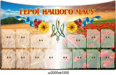 Стенд для патріотичного виховання "Герої нашого часу" 2000х1200 мм 14 кишень д-9761
