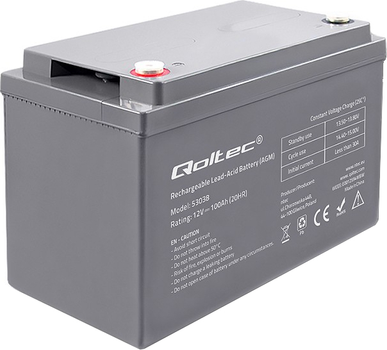 Акумуляторна батарея Qoltec AGM 12V 100Ah max 1200A 53038 (5901878530383)
