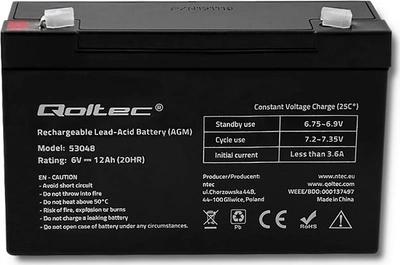 Akumulator Qoltec AGM 6V 12Ah max. 108A 53048 (5901878530482)