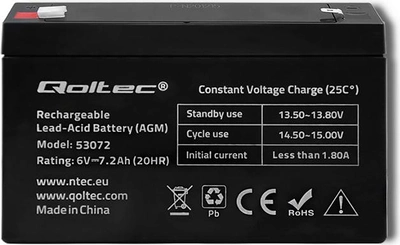 Akumulator Qoltec AGM 6V 7.2Ah max. 64.8A 53072 (5901878530727)