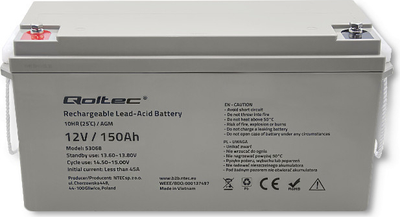 Akumulator Qoltec AGM 12V 150Ah max. 2250A 40.1kg 53068 (5901878530680)