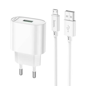 Мережевий зарядний пристрій HOCO C109A + кабель USB - Micro USB Fighter QC3.0 18W White