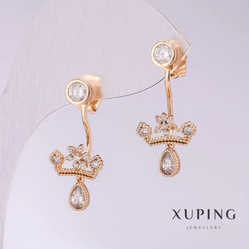 Серьги Xuping короны с белыми стразами 28×12 мм позолота, ida55568