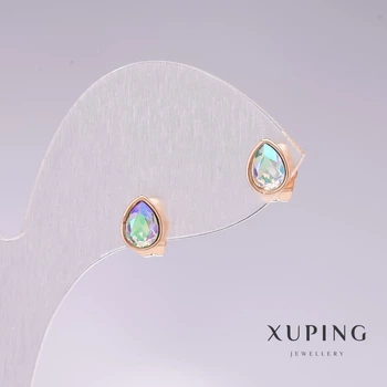 Сережки пусети кульчики Xuping краплі з блакитним каменем "бензин" позолота 18к 18х7мм, ida57152