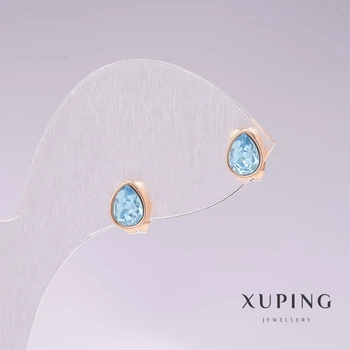 Серьги-пусеты капли Xuping с голубым камнем, позолота 18К, 18×7 мм, ida55274