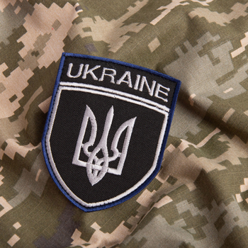 Шеврон нашивка на липучке Трезубец Украины UKRAINE, вышитый патч 7х9 см