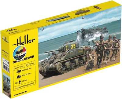 Сборная модель 1/72 фигуры и танк с десантным катером Omaha Beach Стартовый набор Heller 52332