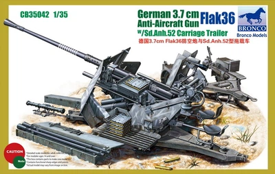 Сборная модель 1/35 пушка German Anti-aircraft 37mm gun Flak36 with Sd.Anh.52 Carriage trailer (2in