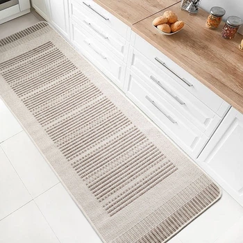 Безворсовий Килим на Гумовій основі на Кухню Kitchen 19245101 Кремовий+Бежевий 67х200 см