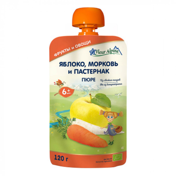 Дитяче пюре Fleur Alpine Яблуко, морква, пастернак, 120 г (5024688001079)