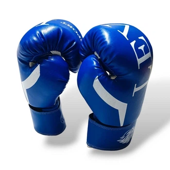 Боксерские перчатки LEV SPORT 12 oz кожзам, манжета 8 см синие