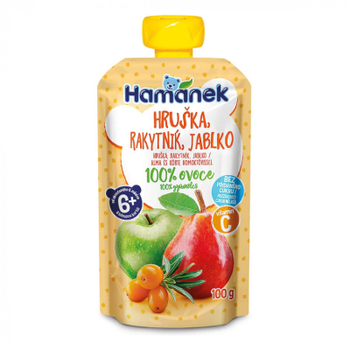 Дитяче пюре Hamanek Pouch Яблуко з грушею та обліпихою, 100 г (8595139797195)