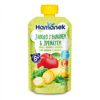 Дитяче пюре Hamanek Яблуко з бананами та шпинатом 100 г (8595139798444)