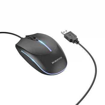 Миша ігрова дротова BOROFONE BG10 Soaring USB, 3 кнопки, 1000 dpi, підсвітка Black